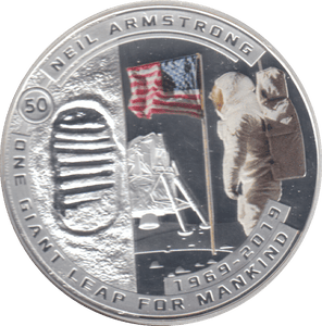 2019 MOON LANDING HALF DOLLAR NEIL ARMSTRONG SILVER PROOF PLATED - WORLD COINS - Cambridgeshire Coins