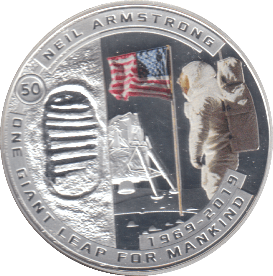 2019 MOON LANDING HALF DOLLAR NEIL ARMSTRONG SILVER PROOF PLATED - WORLD COINS - Cambridgeshire Coins