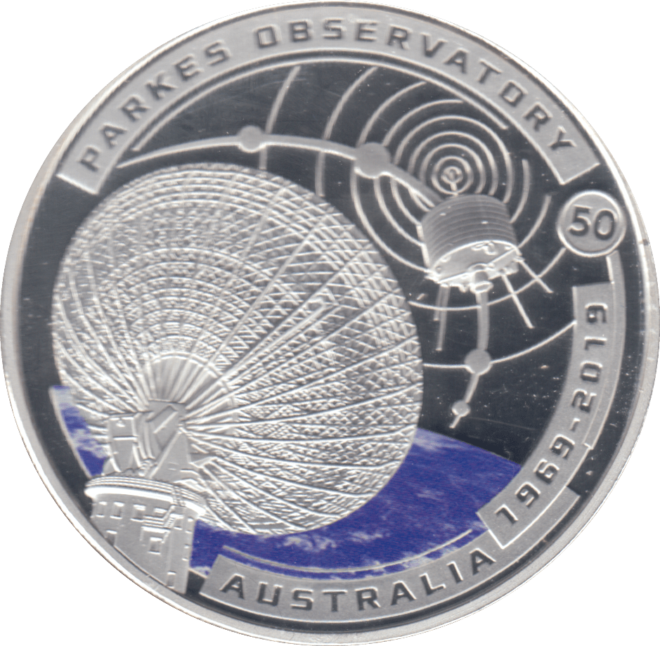 2019 MOON LANDING HALF DOLLAR PARKES OBSERVATORY SILVER PROOF PLATED - WORLD COINS - Cambridgeshire Coins