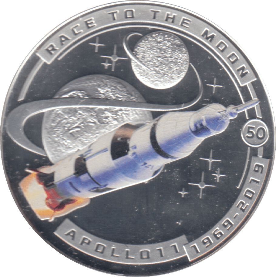 2019 MOON LANDING HALF DOLLAR RACE TO THE MOON SILVER PROOF PLATED - WORLD COINS - Cambridgeshire Coins