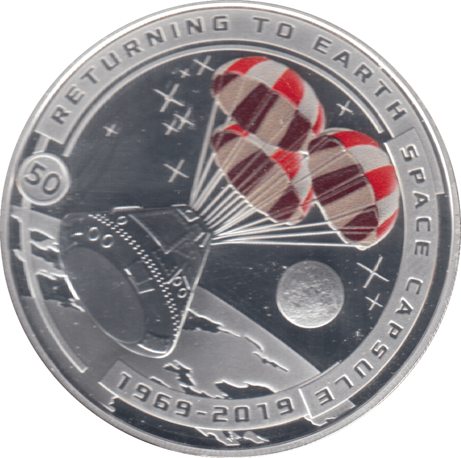2019 MOON LANDING HALF DOLLAR RETURNING TO EARTH SILVER PROOF PLATED - WORLD COINS - Cambridgeshire Coins