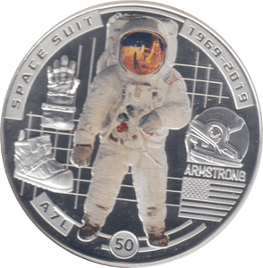 2019 MOON LANDING HALF DOLLAR SPACE SUIT SILVER PROOF PLATED - WORLD COINS - Cambridgeshire Coins