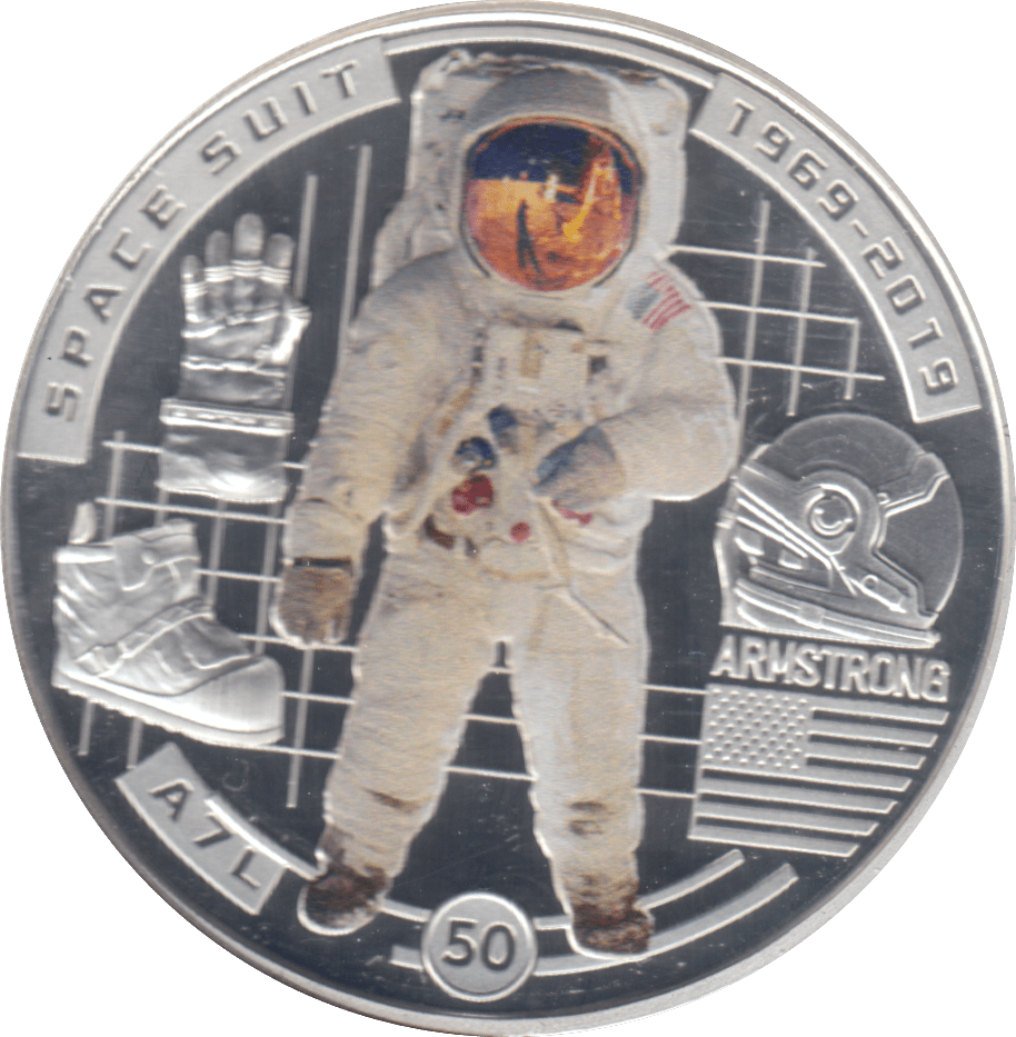 2019 MOON LANDING HALF DOLLAR SPACE SUIT SILVER PROOF PLATED - WORLD COINS - Cambridgeshire Coins