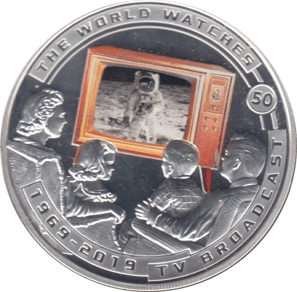 2019 MOON LANDING HALF DOLLAR THE WORLD WATCHES SILVER PROOF PLATED - WORLD COINS - Cambridgeshire Coins