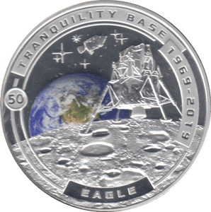 2019 MOON LANDING HALF DOLLAR TRANQUILITY BASE SILVER PROOF PLATED - WORLD COINS - Cambridgeshire Coins