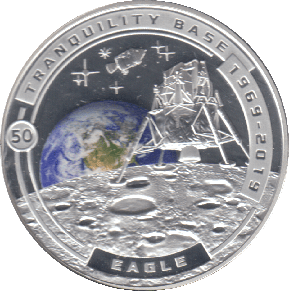 2019 MOON LANDING HALF DOLLAR TRANQUILITY BASE SILVER PROOF PLATED - WORLD COINS - Cambridgeshire Coins
