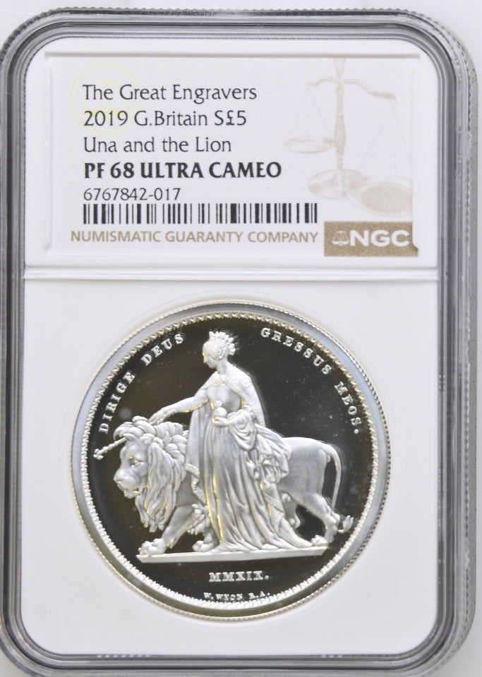 2019 £5 SILVER PROOF TWO OUNCE UNA AND THE LION ( NGC ) PF 68 ULTRA CAMEO - NGC SILVER COINS - Cambridgeshire Coins