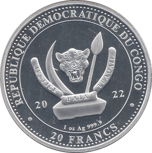 2019 SILVER 20 FRANCS THE BEAR DEMOCRATIC REPUBLIC OF CONGO ( BU ) - SILVER WORLD COINS - Cambridgeshire Coins