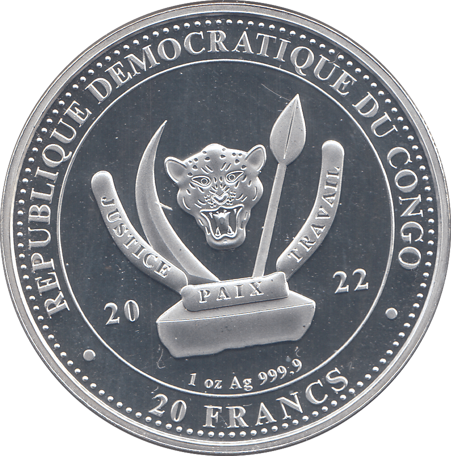 2019 SILVER 20 FRANCS THE BEAR DEMOCRATIC REPUBLIC OF CONGO ( BU ) - SILVER WORLD COINS - Cambridgeshire Coins