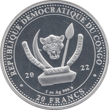 2019 SILVER 20 FRANCS THE BEAR DEMOCRATIC REPUBLIC OF CONGO ( BU ) - SILVER WORLD COINS - Cambridgeshire Coins