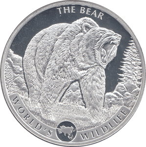 2019 SILVER 20 FRANCS THE BEAR DEMOCRATIC REPUBLIC OF CONGO ( BU ) - SILVER WORLD COINS - Cambridgeshire Coins