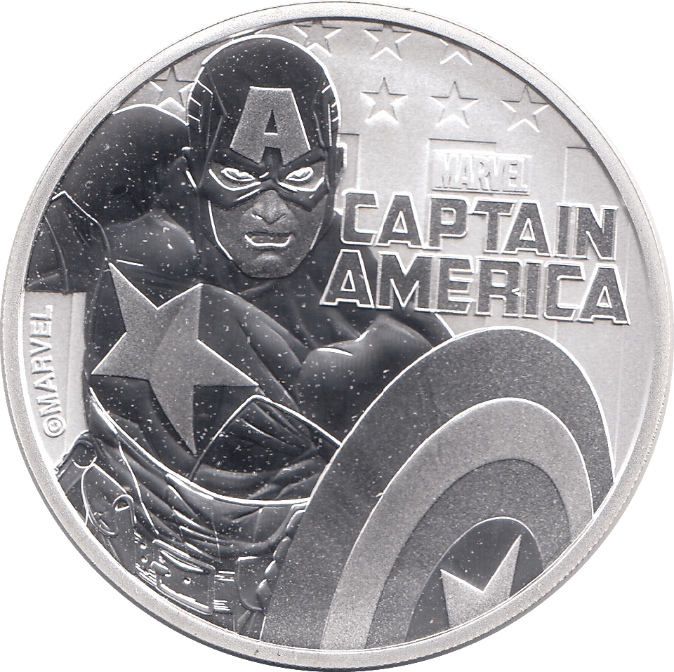 2019 SILVER MARVEL ONE DOLLAR CAPTAIN AMERICA TUVALU - SILVER WORLD COINS - Cambridgeshire Coins