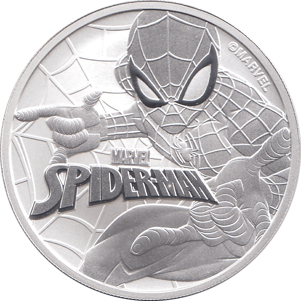 2019 SILVER MARVEL ONE DOLLAR SPIDER MAN MAN TUVALU - SILVER WORLD COINS - Cambridgeshire Coins