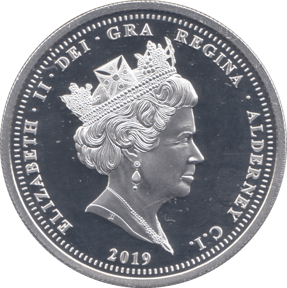 2019 SILVER PLATED FIVE POUNDS ALDERNEY - WORLD COINS - Cambridgeshire Coins