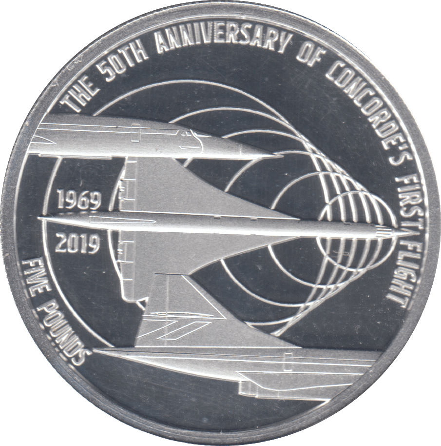 2019 SILVER PROOF £5 50TH ANNIVERSARY OF CONCORDE'S FIRST FLIGHT - SILVER WORLD COINS - Cambridgeshire Coins
