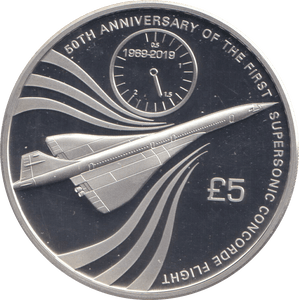 2019 SILVER PROOF £5 SUPERSONIC CONCORDE FLIGHT - SILVER WORLD COINS - Cambridgeshire Coins