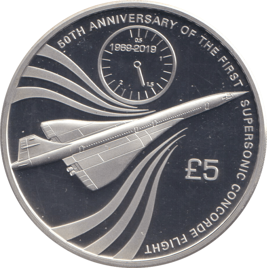 2019 SILVER PROOF £5 SUPERSONIC CONCORDE FLIGHT - SILVER WORLD COINS - Cambridgeshire Coins