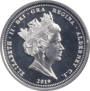 2019 SILVER PROOF FIVE POUND ALDERNEY - SILVER WORLD COINS - Cambridgeshire Coins