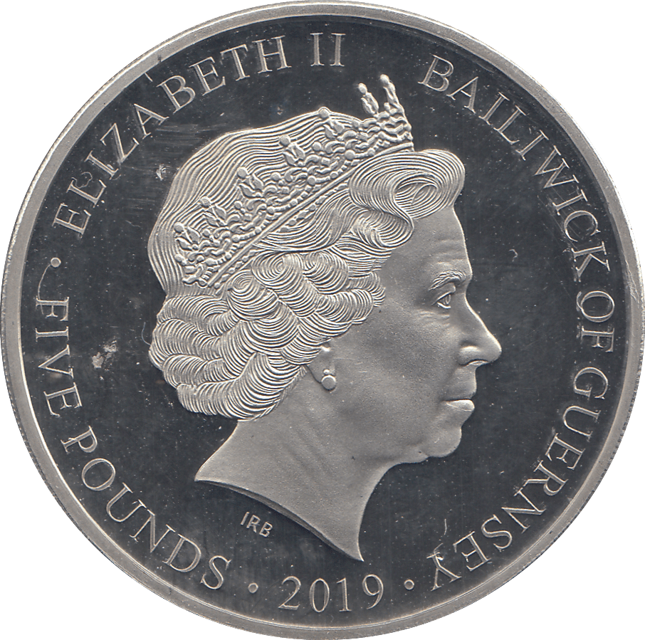 2019 SILVER PROOF FIVE POUND BAILIWICK OF GUERNSEY - SILVER WORLD COINS - Cambridgeshire Coins
