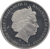 2019 SILVER PROOF FIVE POUND BAILIWICK OF GUERNSEY - SILVER WORLD COINS - Cambridgeshire Coins