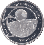 2019 SILVER PROOF FIVE POUND THE FIRST MOOND LANDING ALDERNEY - SILVER WORLD COINS - Cambridgeshire Coins