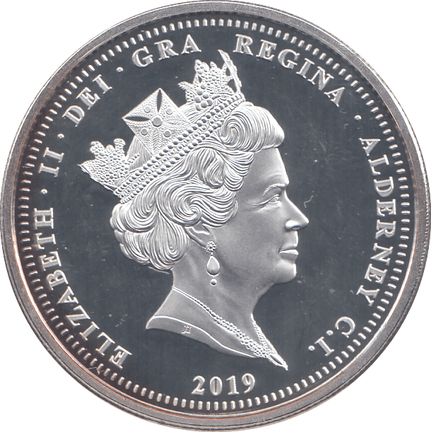 2019 SILVER PROOF FIVE POUNDS ALDERNEY - SILVER WORLD COINS - Cambridgeshire Coins