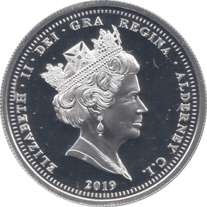 2019 SILVER PROOF FIVE POUNDS ALDERNEY - SILVER WORLD COINS - Cambridgeshire Coins