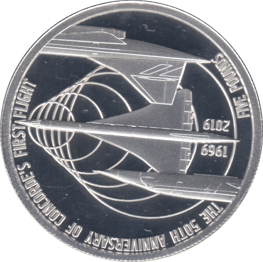 2019 SILVER PROOF FIVE POUNDS CONCORDE FIRST FLIGHT ALDERNEY - £5 Silver Proof - Cambridgeshire Coins