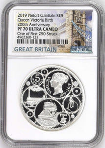 2019 SILVER PROOF FIVE POUNDS PIEDFORT BIRTH OF VICTORIA PF70 NGC - NGC SILVER COINS - Cambridgeshire Coins