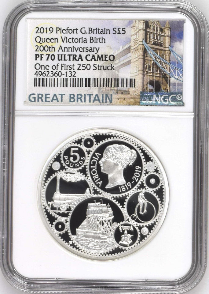 2019 SILVER PROOF FIVE POUNDS PIEDFORT BIRTH OF VICTORIA PF70 NGC - NGC SILVER COINS - Cambridgeshire Coins