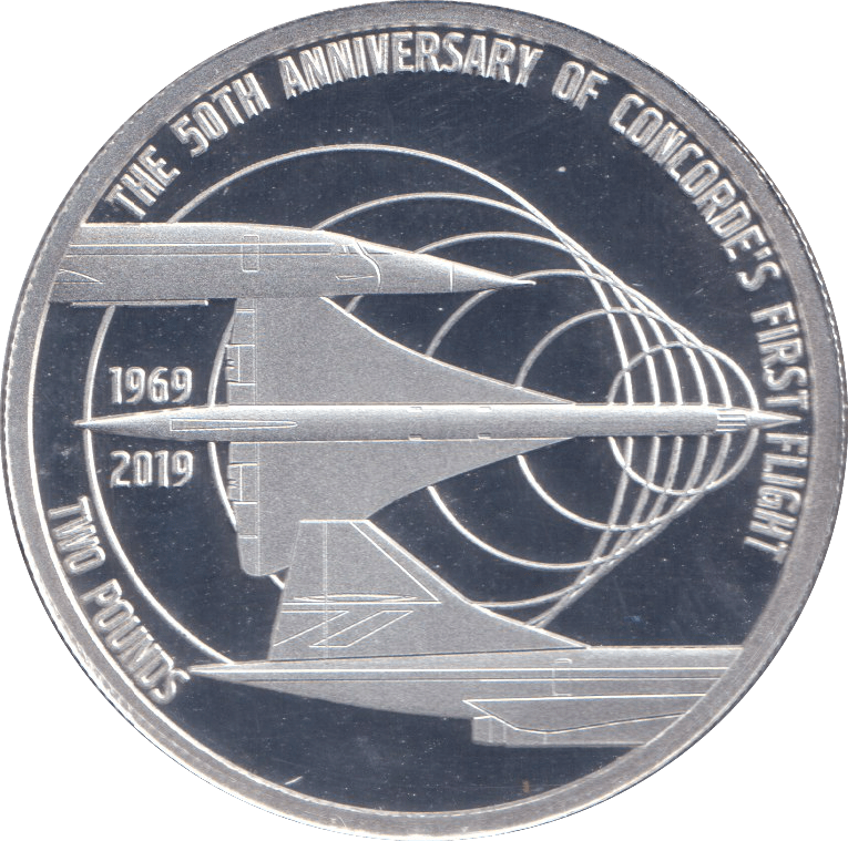 2019 SILVER PROOF TWO POUND CONCORDE FIRST FLIGHT ALDERNEY - SILVER WORLD COINS - Cambridgeshire Coins