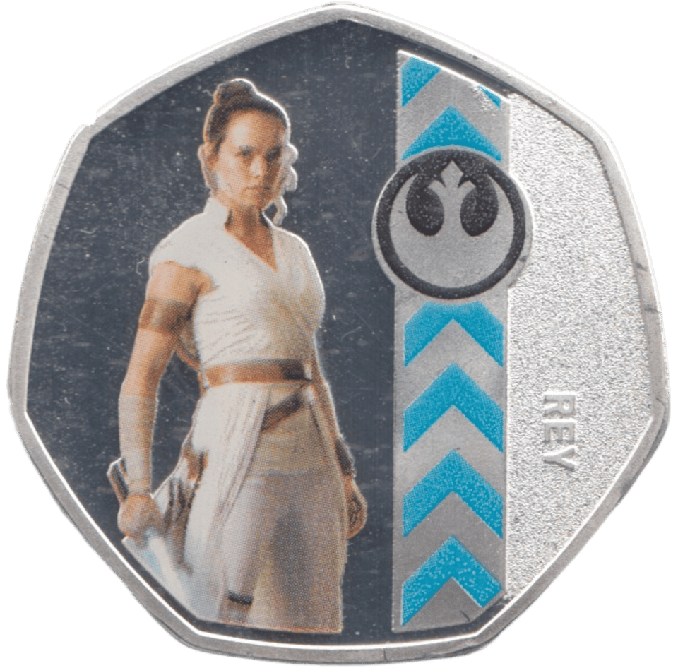 2019 STAR WARS SILVER PLATED 50 P SHAPE TOKEN REY - OTHER TOKENS - Cambridgeshire Coins