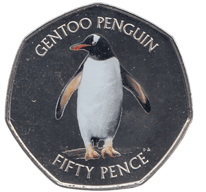 2020 50 PENCE GENTOO PENGUIN SANDWICH ISLANDS COLOURISED ( BU ) - WORLD COINS - Cambridgeshire Coins