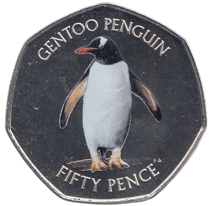 2020 50 PENCE GENTOO PENGUIN SANDWICH ISLANDS COLOURISED ( BU ) - WORLD COINS - Cambridgeshire Coins