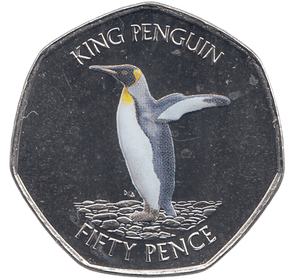 2020 50 PENCE KING PENGUIN SANDWICH ISLANDS COLOURISED ( BU ) - WORLD COINS - Cambridgeshire Coins