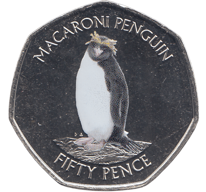 2020 50 PENCE MACARONI PENGUIN SANDWICH ISLANDS COLOURISED ( BU ) - WORLD COINS - Cambridgeshire Coins