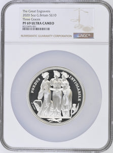 2020 FIVE OUNCE SILVER PROOF THREE GRACES £10 NGC PF 69 ULTRA CAMEO - NGC SILVER COINS - Cambridgeshire Coins