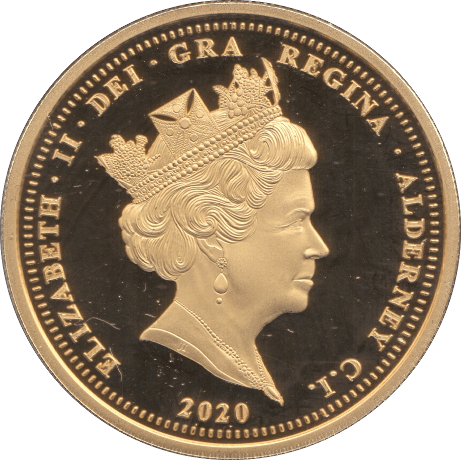 2020 GOLD PLATED FIVE POUNDS ALDERNEY - WORLD COINS - Cambridgeshire Coins