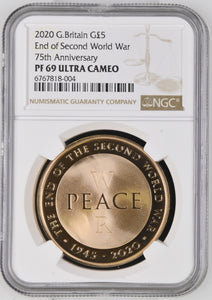 2020 GOLD PROOF £5 SOVEREIGN END OF SECOND WORLD WAR 75TH ANNIVERSARY ( NGC ) PF 69 ULTRA CAMEO - NGC GOLD COINS - Cambridgeshire Coins