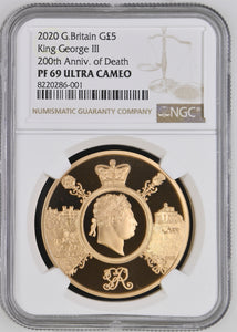 2020 GOLD PROOF £5 SOVEREIGN ( NGC ) PF 69 ULTRA CAMEO KING GEORGE III 200TH ANNIVERSARY OF DEATH - NGC GOLD COINS - Cambridgeshire Coins