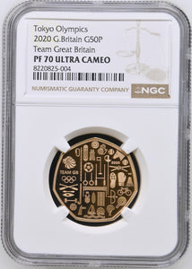 2020 GOLD PROOF LARGE 50P TOKYO OLYMPICS PF 70 ULTRA CAMEO - NGC GOLD 50P - Cambridgeshire Coins
