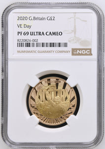 2020 GOLD PROOF £2 VE DAY PF 69 ULTRA CAMEO - NGC GOLD £2 - Cambridgeshire Coins