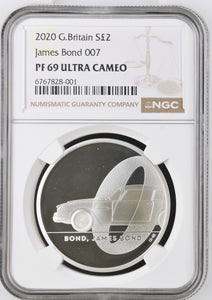 2020 SILVER GREAT BRITAIN JAMES BOND 007 PF 69 ULTRA CAMEO - NGC SILVER COINS - Cambridgeshire Coins