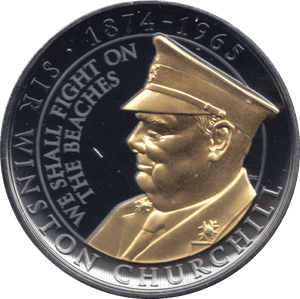 2020 SILVER PLATED BLACK PROOF ONE CROWN GIBRALTAR CHURCHILL BEACHES - SILVER WORLD COINS - Cambridgeshire Coins