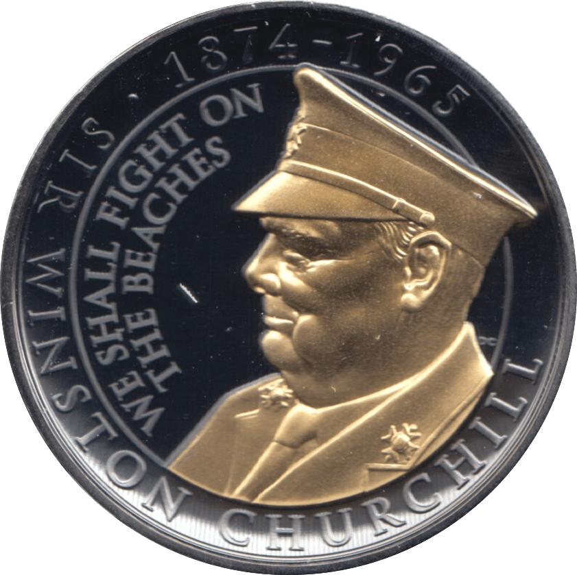 2020 SILVER PLATED BLACK PROOF ONE CROWN GIBRALTAR CHURCHILL BEACHES - SILVER WORLD COINS - Cambridgeshire Coins