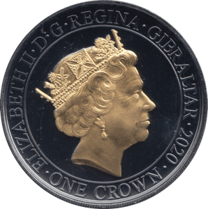 2020 SILVER PLATED BLACK PROOF ONE CROWN GIBRALTAR CHURCHILL BEACHES - SILVER WORLD COINS - Cambridgeshire Coins