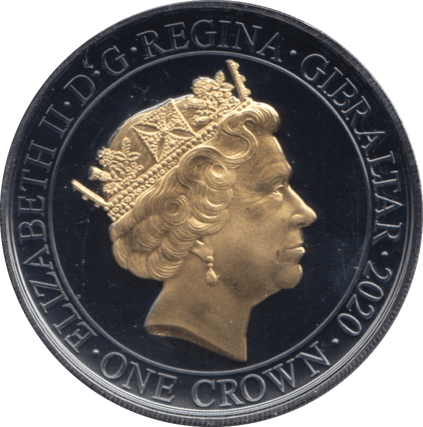 2020 SILVER PLATED BLACK PROOF ONE CROWN GIBRALTAR CHURCHILL FORWARD - SILVER WORLD COINS - Cambridgeshire Coins