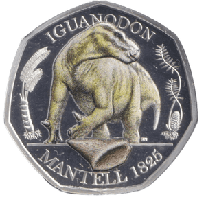2020 SILVER PROOF COLOURED 50P IGUANODON - 50P Silver Proof - Cambridgeshire Coins