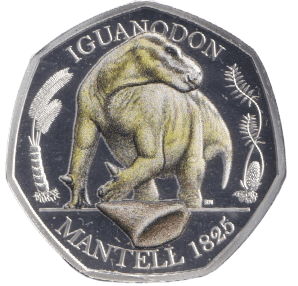 2020 SILVER PROOF COLOURED 50P IGUANODON - 50P Silver Proof - Cambridgeshire Coins