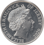 2020 SILVER PROOF FIVE POUND BAILIWICK OF JERSEY - SILVER WORLD COINS - Cambridgeshire Coins